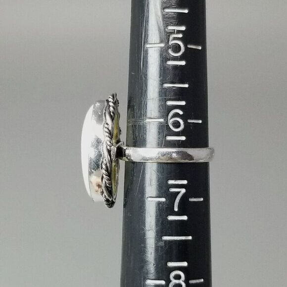 Vintage Marquise Shape White Cabochon Stone Bezel Set Silver Tone Ring, Size 6.5 - Picture 5 of 9